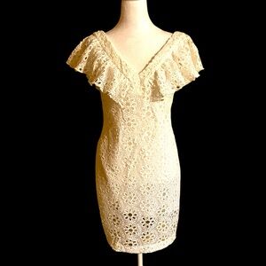 Trina Turk Ivory Eyelet Crochet Dress